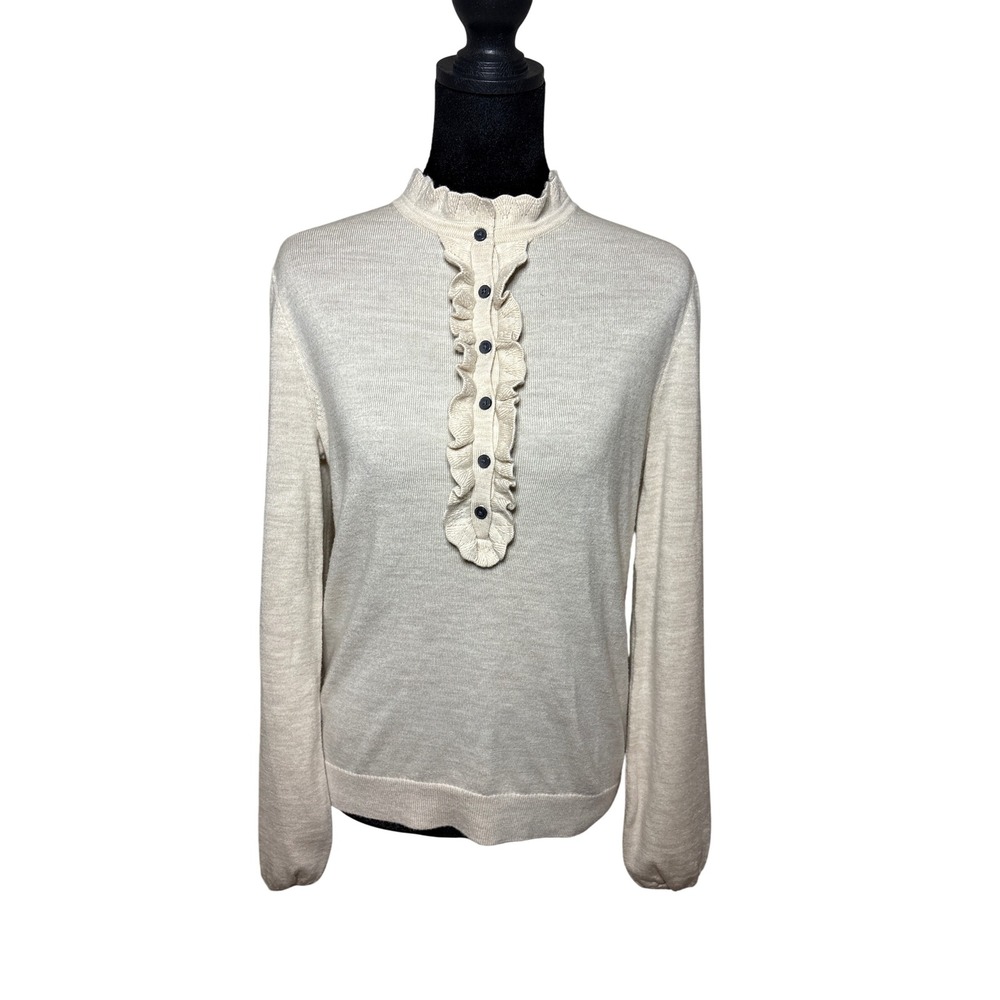 Boden Glorious British Style Collar Sweater Oatmeal Merino Wool Sweater US 6